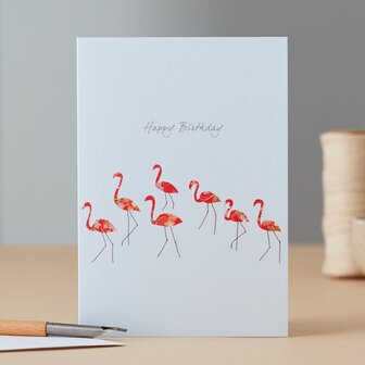 Wenskaart Flamingo Dance Birthday