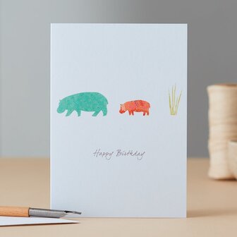 Wenskaart Hippopotamus &amp; Grass Birthday