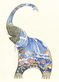 Wenskaart - water spuitende olifant