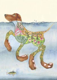 Wenskaart - zwemmende hond